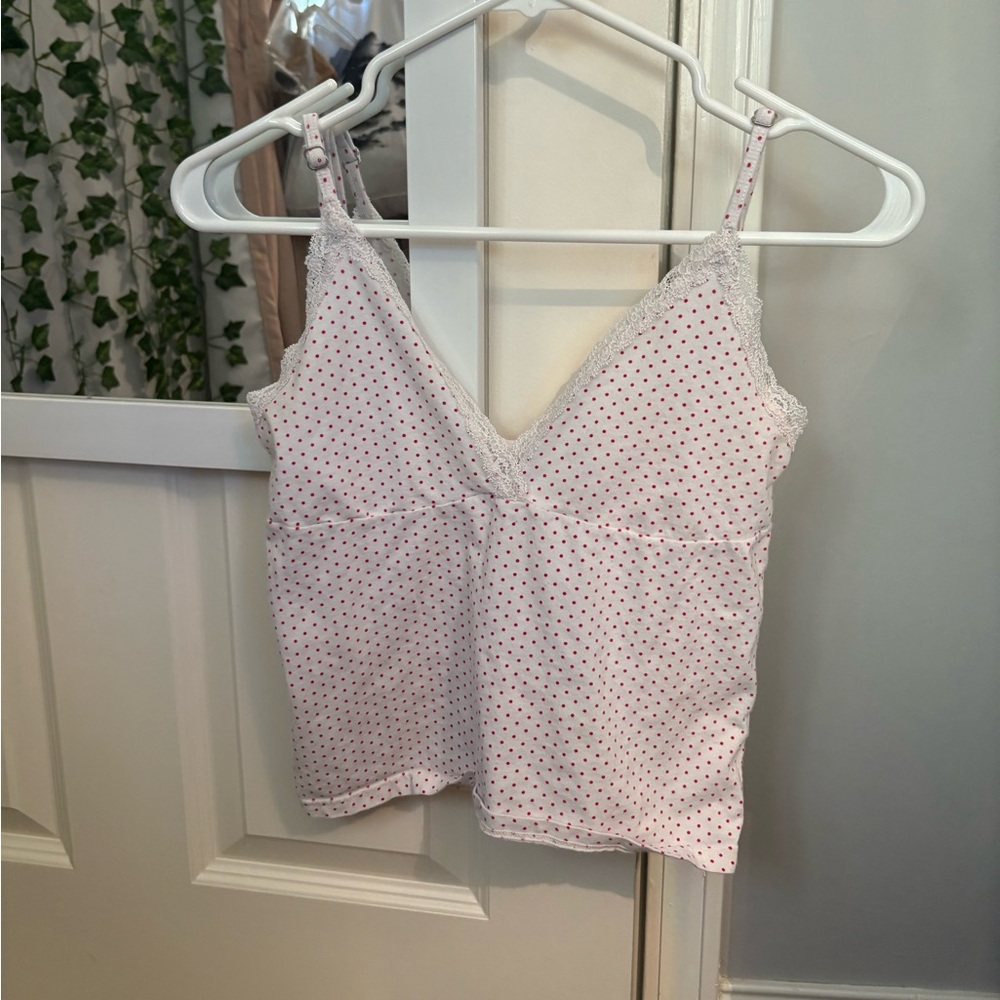 Brandy Melville Lace Amara Red and White Polka Dot Tank